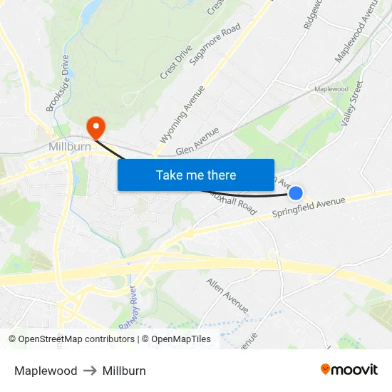 Maplewood to Millburn map