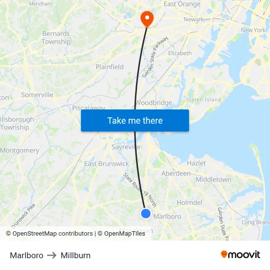 Marlboro to Millburn map