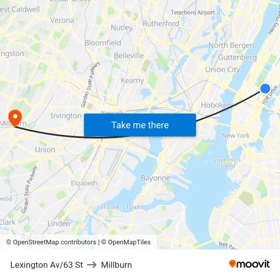 Lexington Av/63 St to Millburn map
