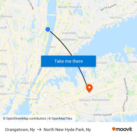 Orangetown, Ny to North New Hyde Park, Ny map