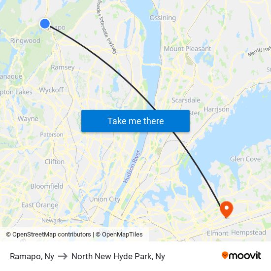 Ramapo, Ny to North New Hyde Park, Ny map