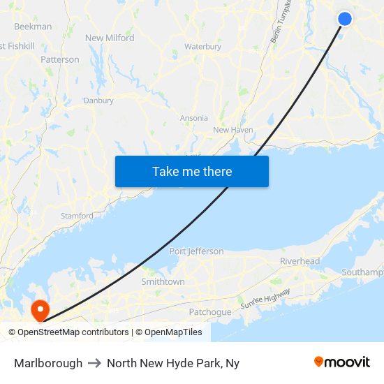 Marlborough to North New Hyde Park, Ny map