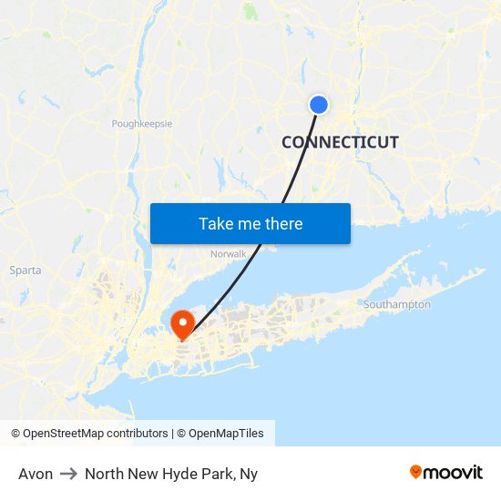 Avon to North New Hyde Park, Ny map