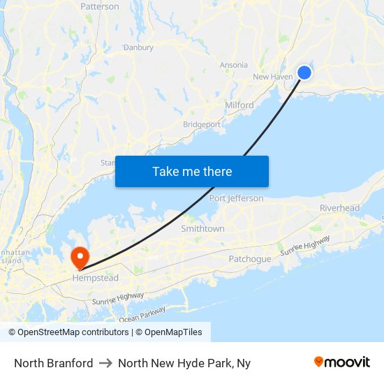 North Branford to North New Hyde Park, Ny map