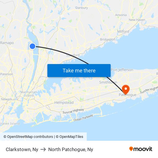 Clarkstown, Ny to North Patchogue, Ny map