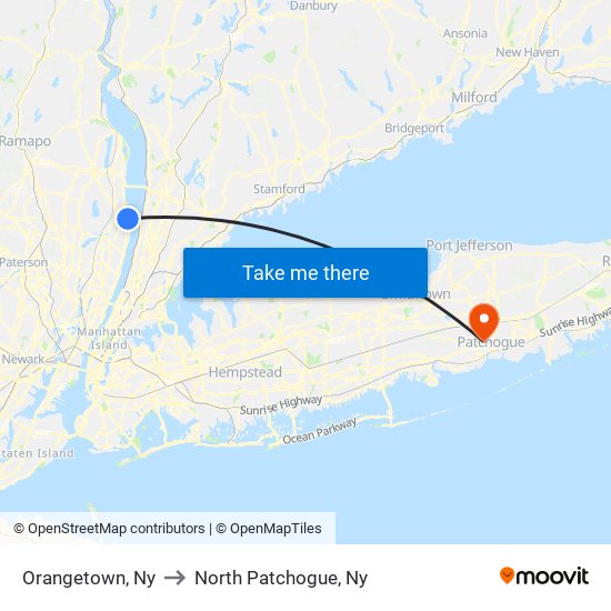 Orangetown, Ny to North Patchogue, Ny map