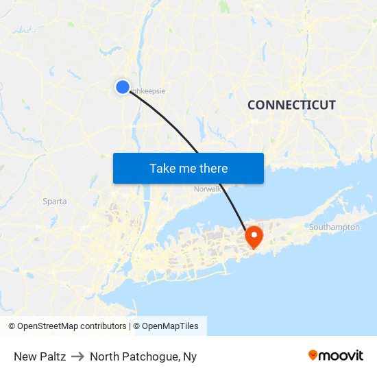 New Paltz to North Patchogue, Ny map