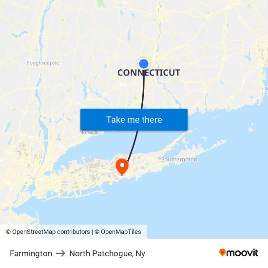 Farmington to North Patchogue, Ny map