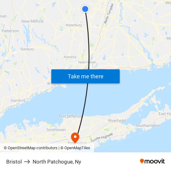 Bristol to North Patchogue, Ny map