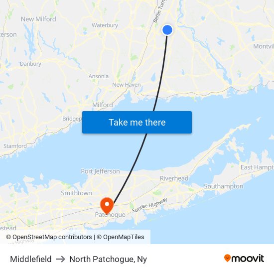 Middlefield to North Patchogue, Ny map