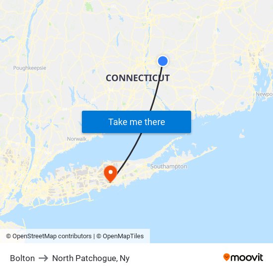 Bolton to North Patchogue, Ny map