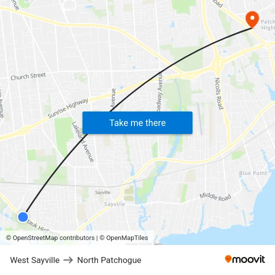 West Sayville to North Patchogue map