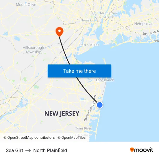 Sea Girt to North Plainfield map