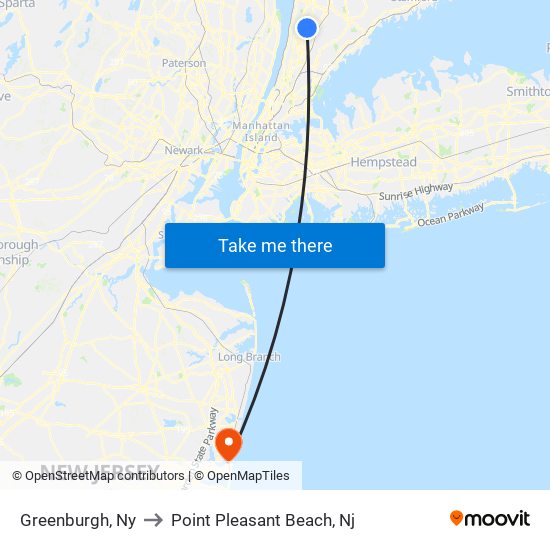 Greenburgh, Ny to Point Pleasant Beach, Nj map