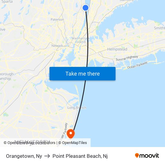 Orangetown, Ny to Point Pleasant Beach, Nj map