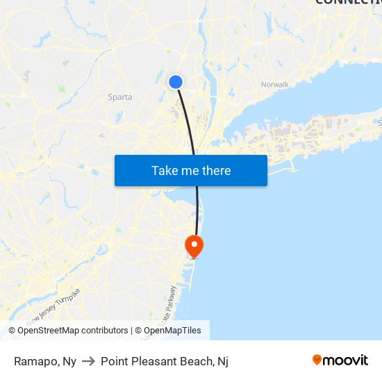 Ramapo, Ny to Point Pleasant Beach, Nj map