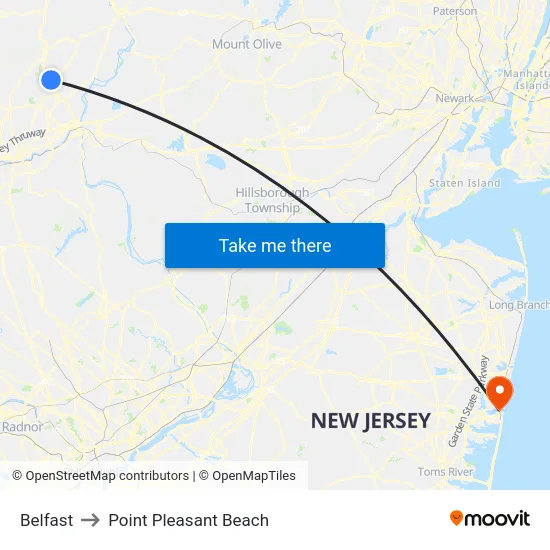 Belfast to Point Pleasant Beach map