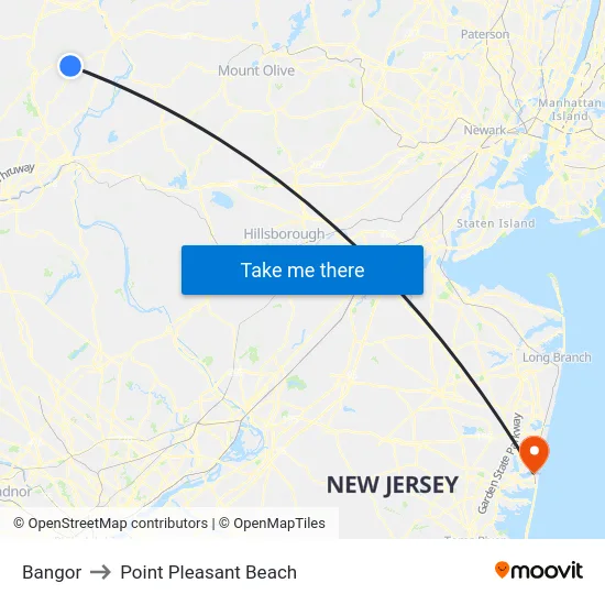 Bangor to Point Pleasant Beach map