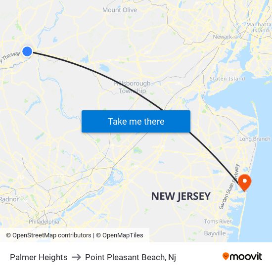 Palmer Heights to Point Pleasant Beach, Nj map