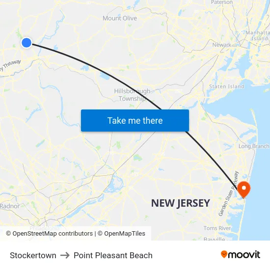Stockertown to Point Pleasant Beach map
