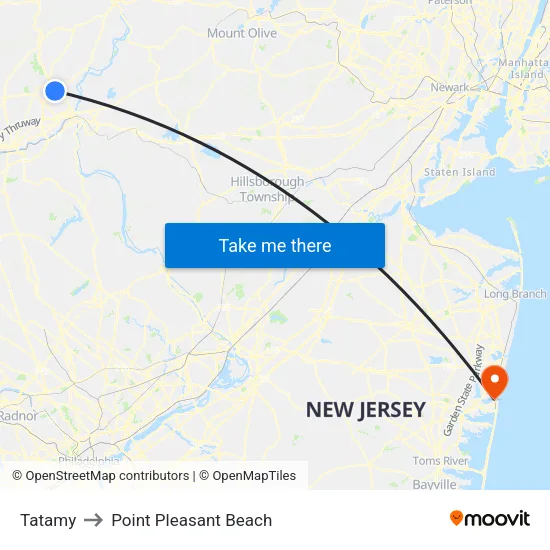 Tatamy to Point Pleasant Beach map