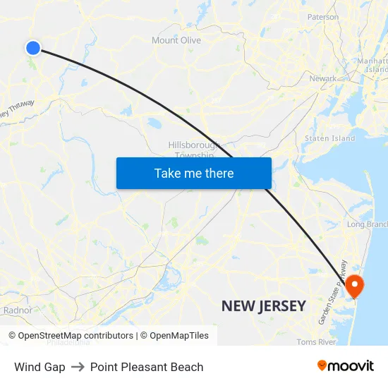 Wind Gap to Point Pleasant Beach map