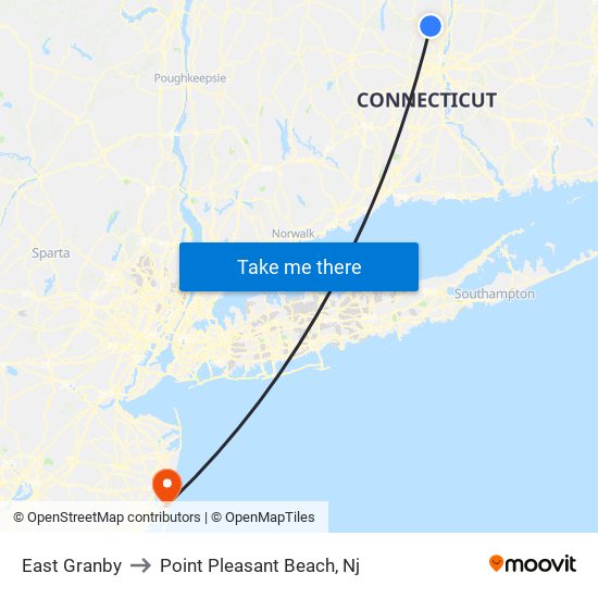 East Granby to Point Pleasant Beach, Nj map