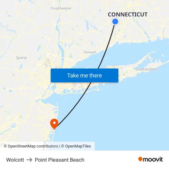 Wolcott to Point Pleasant Beach map
