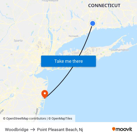 Woodbridge to Point Pleasant Beach, Nj map