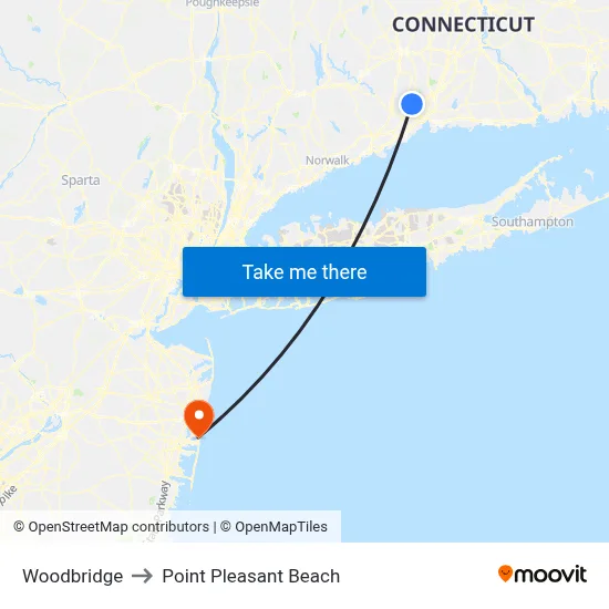 Woodbridge to Point Pleasant Beach map