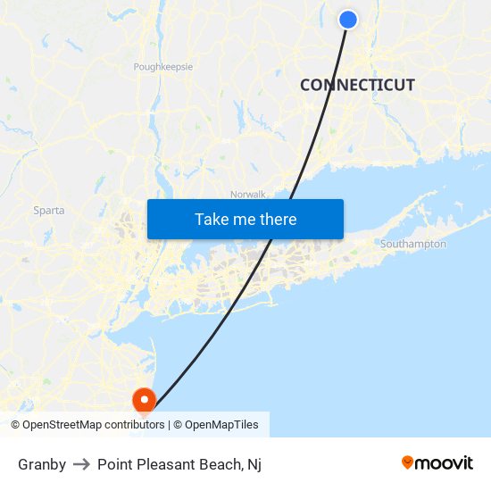 Granby to Point Pleasant Beach, Nj map