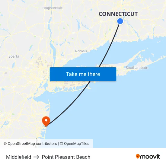 Middlefield to Point Pleasant Beach map