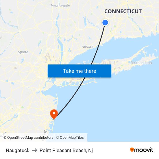 Naugatuck to Point Pleasant Beach, Nj map