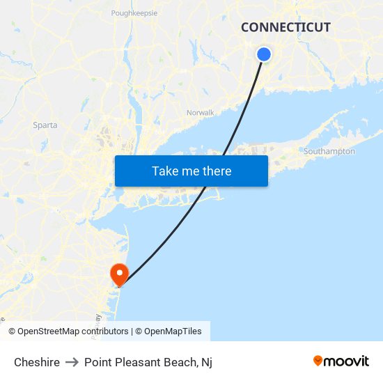 Cheshire to Point Pleasant Beach, Nj map