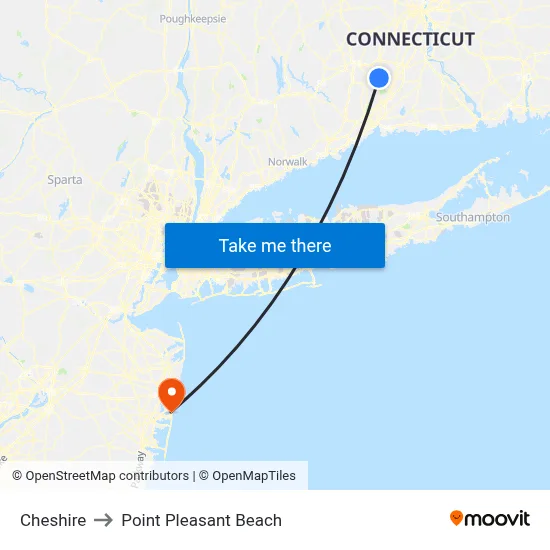 Cheshire to Point Pleasant Beach map
