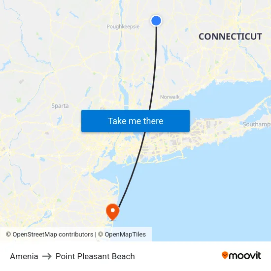 Amenia to Point Pleasant Beach map
