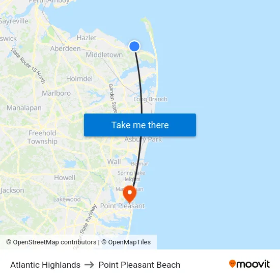 Atlantic Highlands to Point Pleasant Beach map