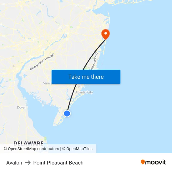 Avalon to Point Pleasant Beach map