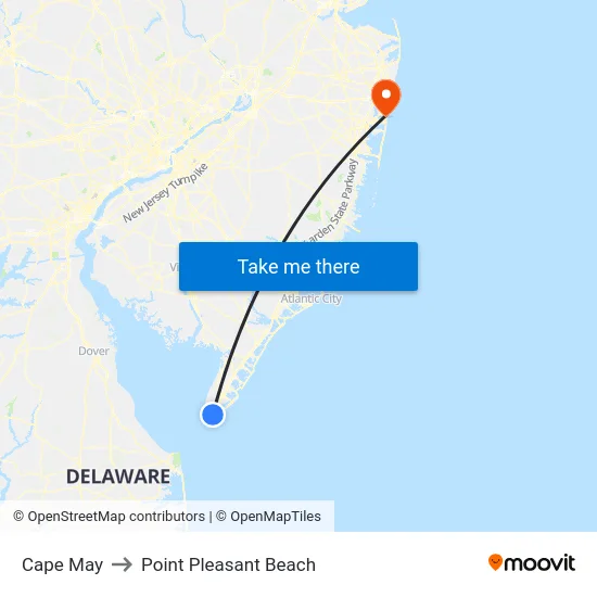 Cape May to Point Pleasant Beach map