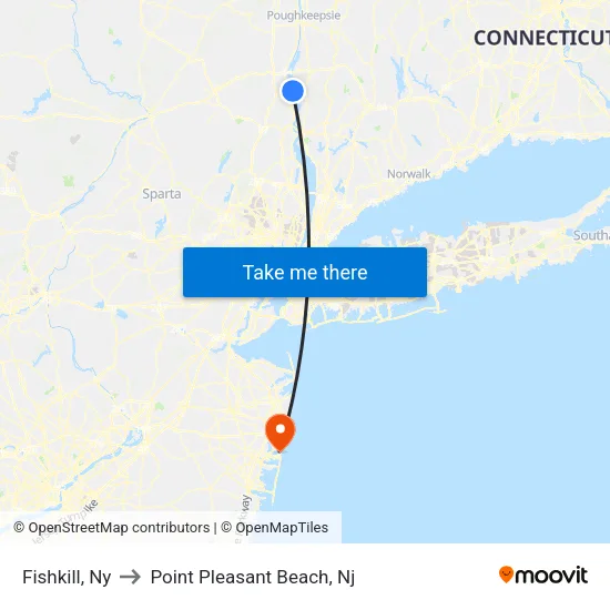 Fishkill to Point Pleasant Beach, Nj map