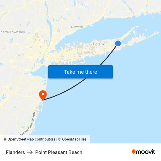 Flanders to Point Pleasant Beach map