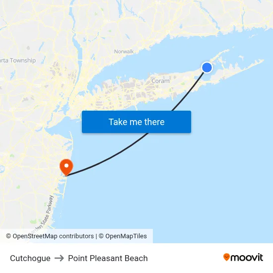 Cutchogue to Point Pleasant Beach map