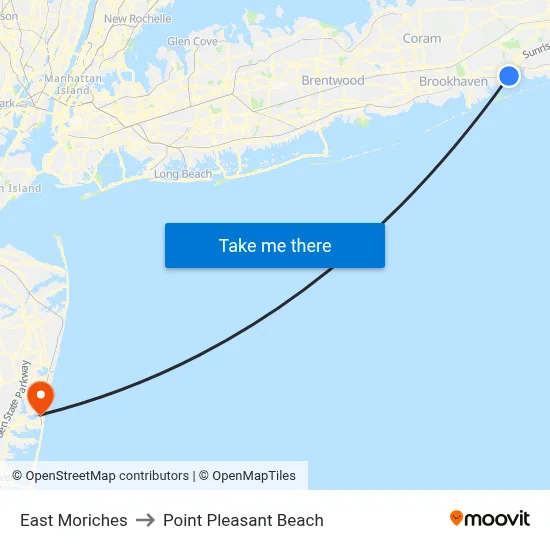 East Moriches to Point Pleasant Beach map