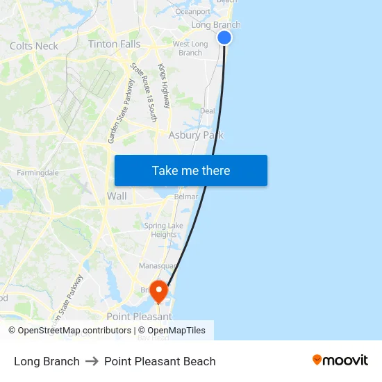 Long Branch to Point Pleasant Beach map