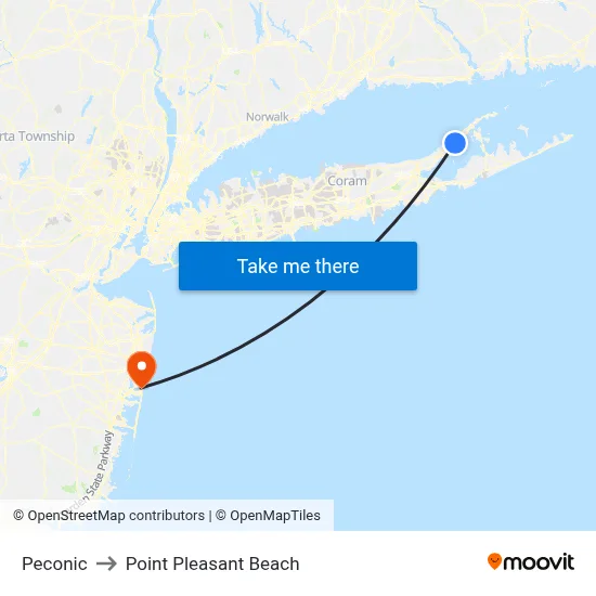 Peconic to Point Pleasant Beach map