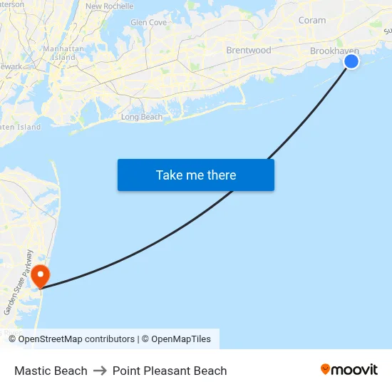 Mastic Beach to Point Pleasant Beach map