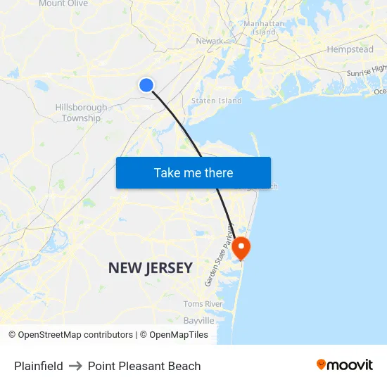 Plainfield to Point Pleasant Beach map