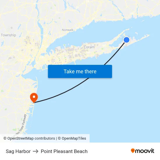 Sag Harbor to Point Pleasant Beach map