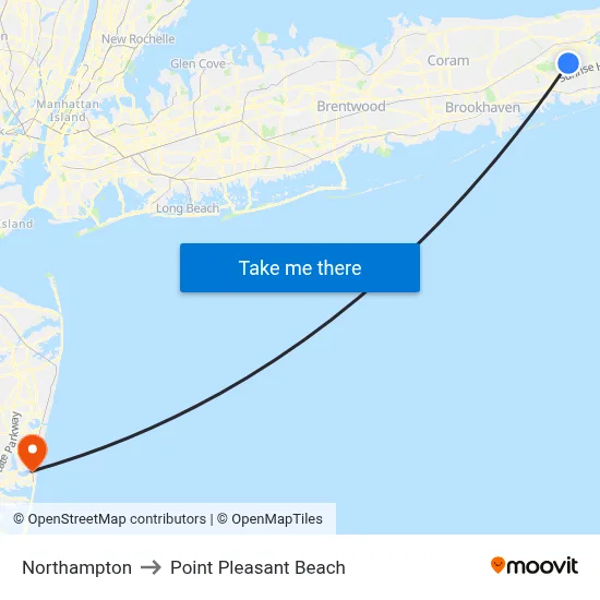 Northampton to Point Pleasant Beach map