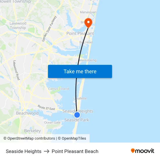 Seaside Heights to Point Pleasant Beach map
